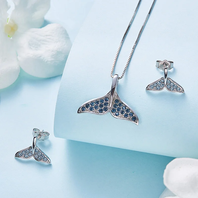 CDE 925 серебряные ювелирные изделия Русалка украшенные кристаллами от Swarovski ожерелье серьги ювелирный набор Parrure Bijoux Femme