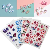 3d acrylic engraved flower nail sticker blue flowers birds water decals empaistic nail water slide decals z0165