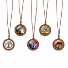 Древо жизни деревянное ожерелье кабошон стекло деревянная подвеска Женская семья Древо жизни искусство ювелирные изделия восковая веревка цепочка ожерелья подарок