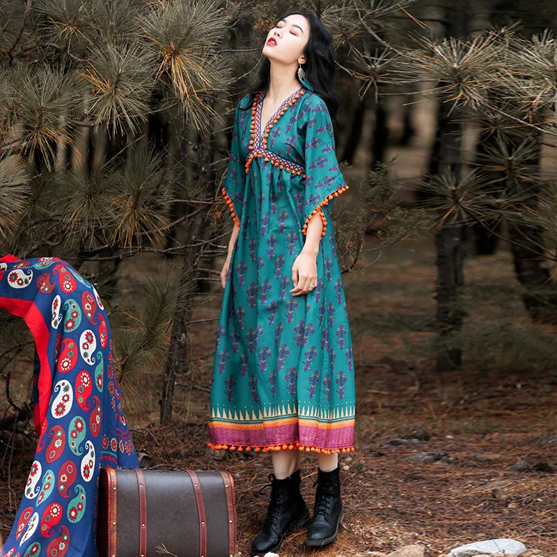 Женское пляжное платье в богемном стиле с цветочным принтом хлопковое свободное