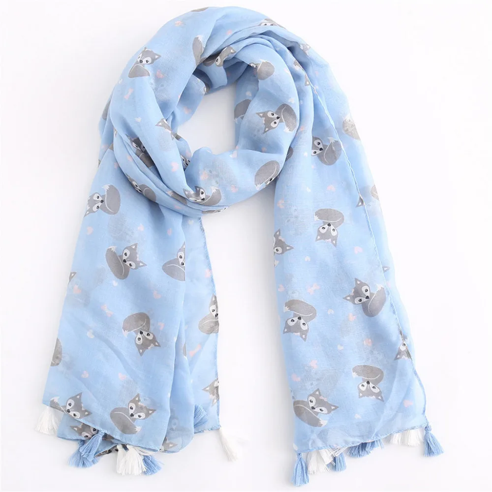 Женский шарф с принтом лисы простой кисточками летняя пляжная одежда