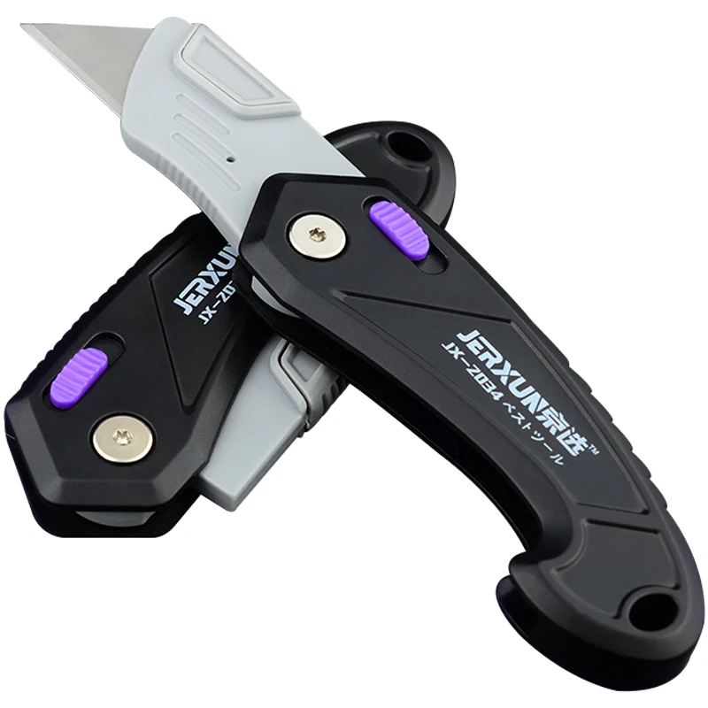 

JERXUN Folding Art Knife Multifunctional Large Trapezoid Electrician Knife Stainless Steel Wallpaper Knife Tool Carrier