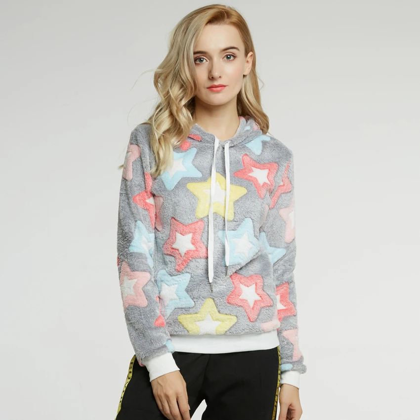 2018 женские толстовки с капюшоном принтом звезды блузки длинными рукавами
