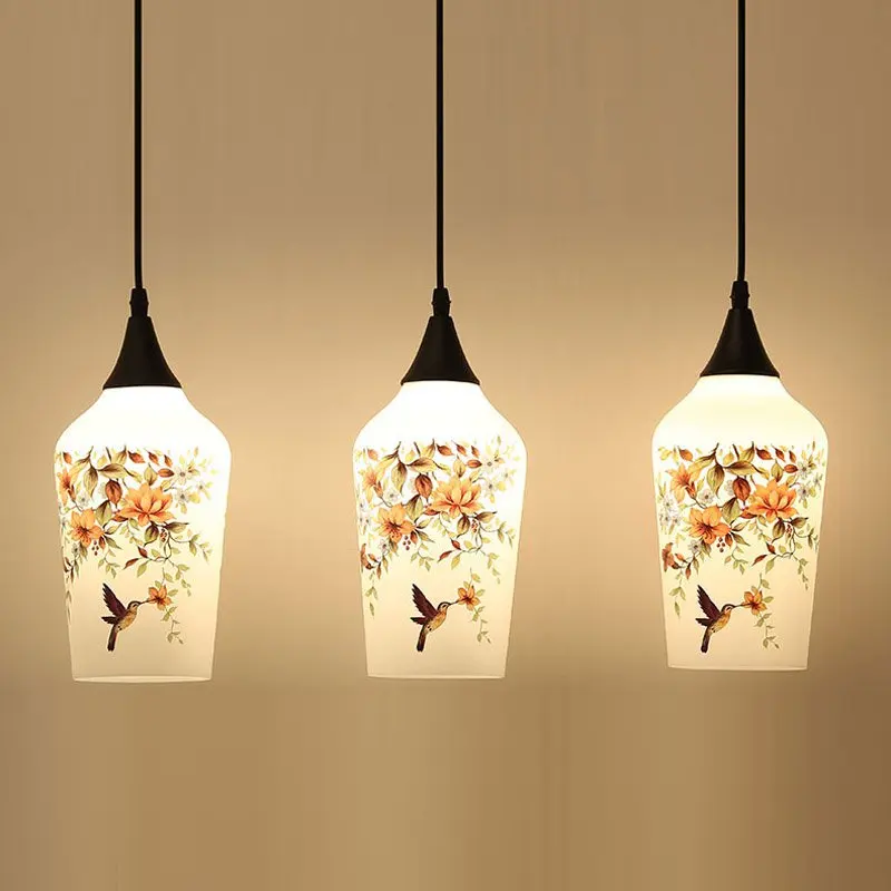 Современный стеклянный подвесной светильник с рисунком в китайском стиле