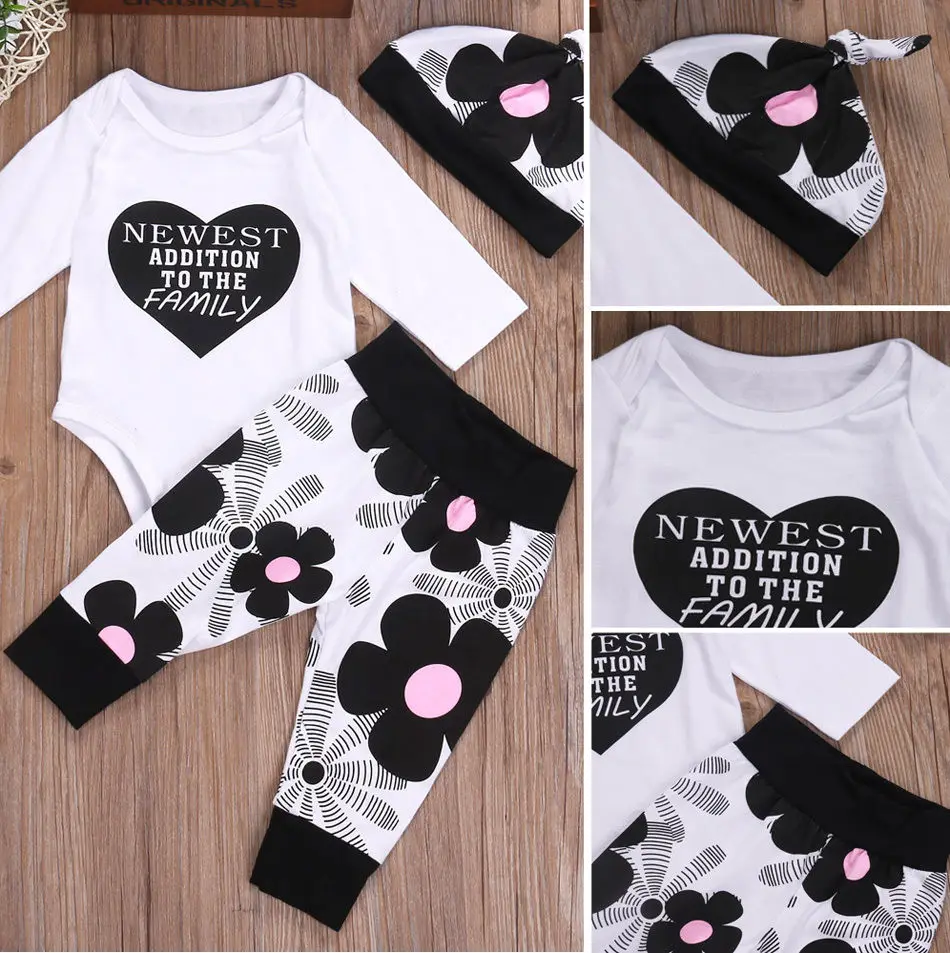 3 Pieces Set Cotton Baby Boys Girls Casual Tops Romper Pants Hat Outfits Clothes 0-18 M | Детская одежда и обувь