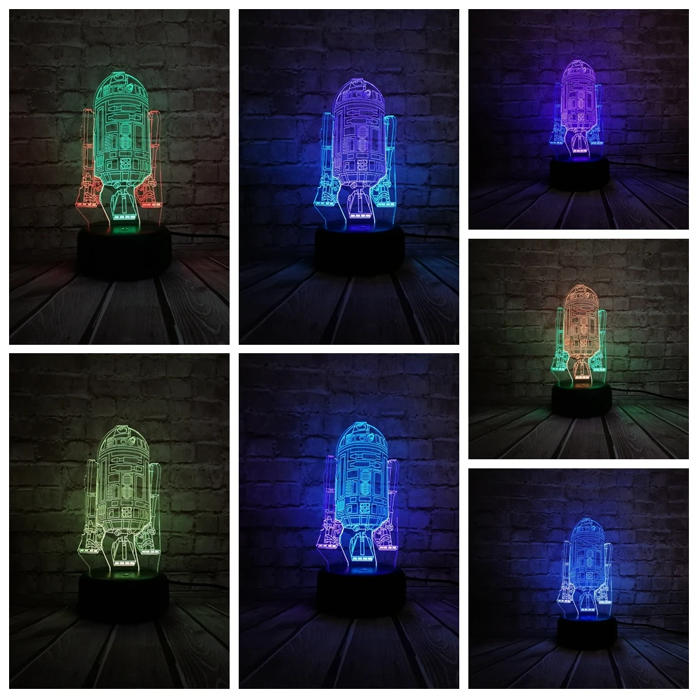 Option 1 R2-D2 Звездные войны 3D ночной Светильник смешанный цвет светодиодный светильник черный воин Дарт Вейдер фигурка BB-8 R2D2 градиентные игрушки - Испускаемый цвет: Option 1 R2-D2
