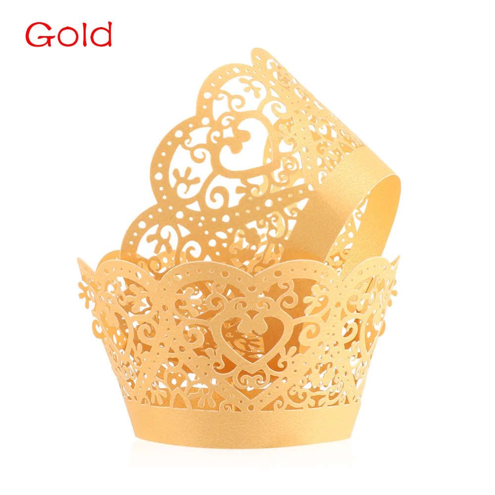 gold style2 12 шт. маленькая лоза кружевная лазерная резка обертка для кексов форма для порционной выпечки полый бумажный торт чашка DIY для выпечки фонданта кекс Прямая поставка - Цвет: gold style2
