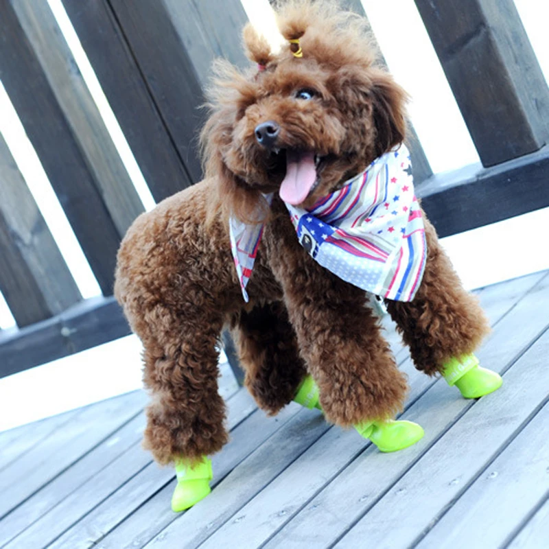 4 шт./лот обувь для дождливой погоды собак резиновая Водонепроницаемая