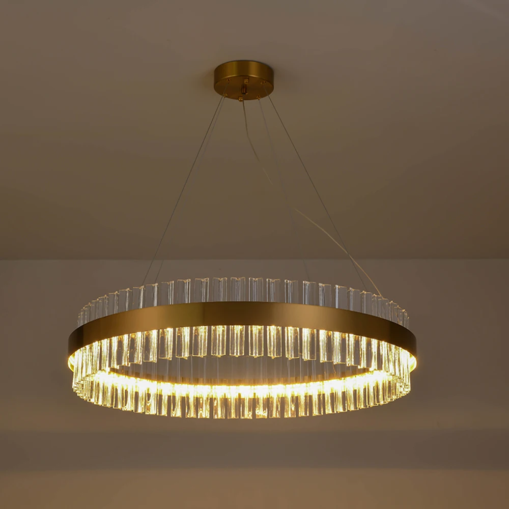 

LED Postmodern Stainless Steel Crystal Ring Gold Clear Lustre Chandelier Lighting Suspension Luminaire Lampen For Dinning Room