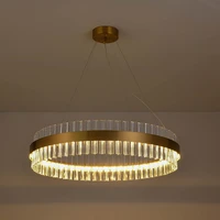 led postmodern stainless steel crystal ring gold clear lustre chandelier lighting suspension luminaire lampen for dinning room