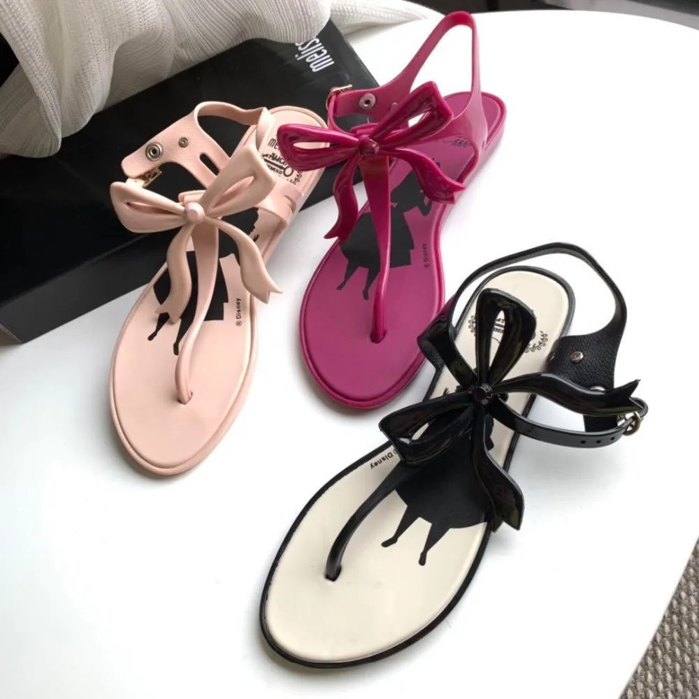 Melissa/ г., новые женские сандалии женская обувь с бантом удобные сандалии на плоской подошве прозрачная обувь Melissa женские сандалии высокое качество