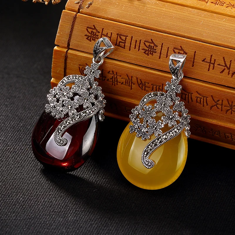 

Модный серебряный цветок из чистого серебра S925, мозаика St2018, мозаика, гранат, красный хуан юзуй, женский кулон высокого класса, оптовая прода...