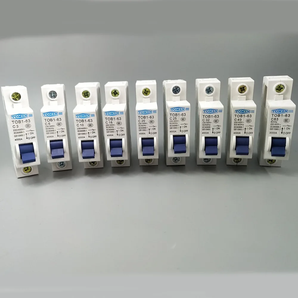 1P AC mcb TOB1-63 C Тип 230/400V~ 50 Гц/60 Гц Мини автомат защити цепи 3A 6A 10A 16A 20A 25A 32A 40A 50A 63A