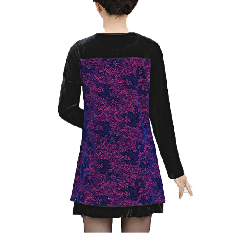 Осень-зима 2016 Новинка Для женщин платье с принтом пуловер круглым вырезом бархат