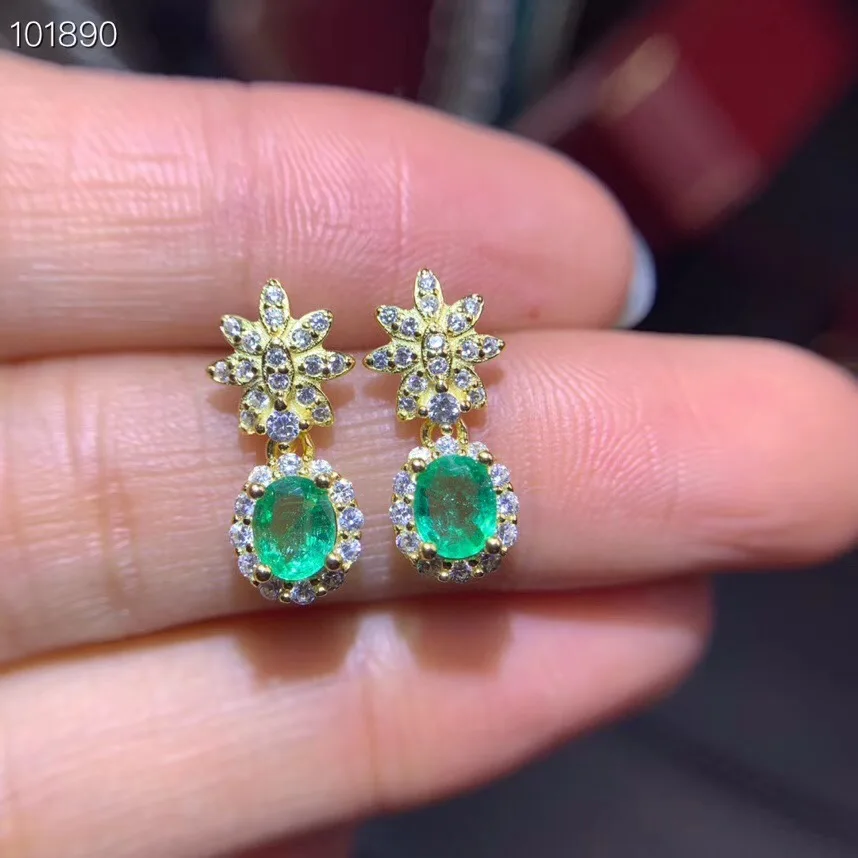 sale hot natural green emerald gem earrings for beauty silver jewelry birthday party gift real gem good cut and color size 4x5mm