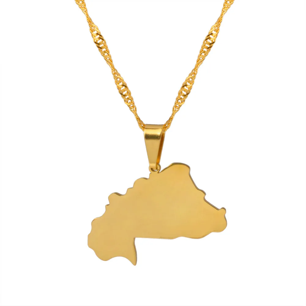 Ожерелье с подвеской в виде карты Буркина-Фасо золотого цвета для женщин Карта