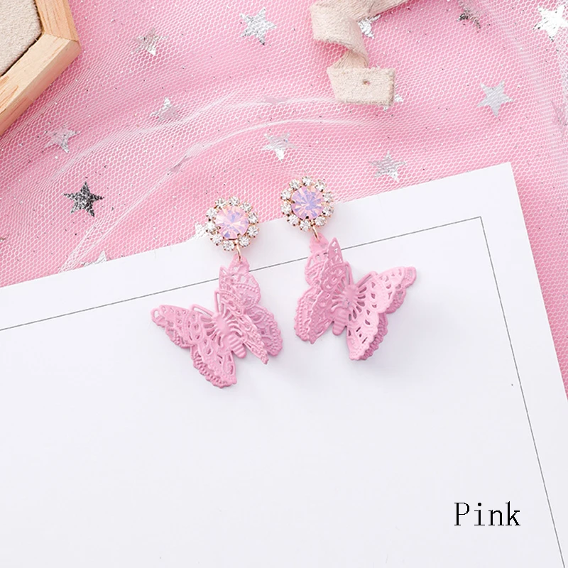 Anise Lady 3D Hollow Butterfly Crystal Stud Earrings Cute Rhinestone Lnsect Long Woman Oorbellen Wedding Party Jewelry | Украшения и