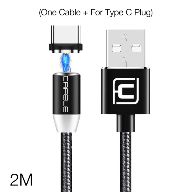 2M Black for Type C Cafele светодиодный светодиодный магнитный usb-кабель для iPhone Micro USB кабель USB C магнитное зарядное устройство нейлон Кабо Для samsung Xiaomi huawei - Цвет: 2M Black for Type C