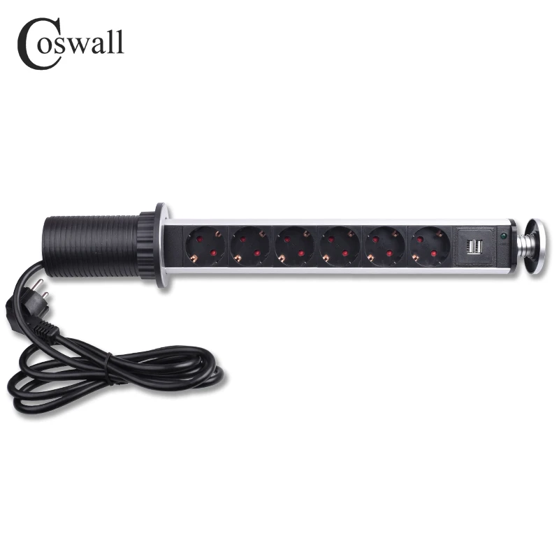 COSWALL 16A PULL POP UP 6 розеток питания 2 usb порта для зарядки кухонные настольные розетки