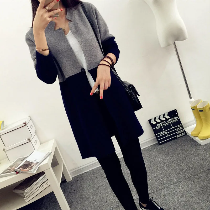 Повседневные кардиганы пальто свитер для женщин Осень-зима цветной лоскутный