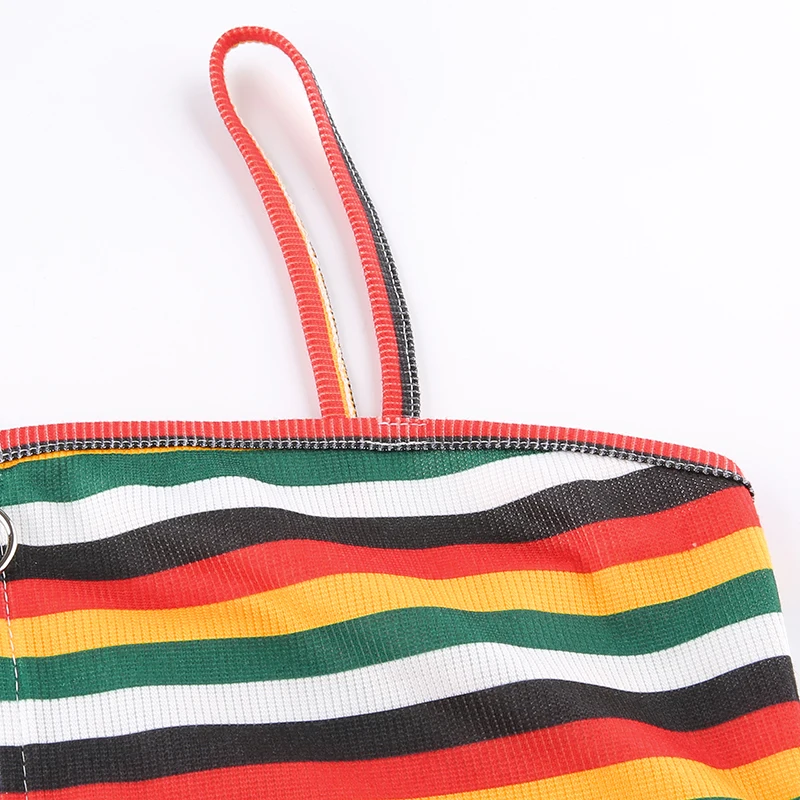 Cute Rainbow Stripes Printed Sexy Women Crop Tops Zipper Harajuku Camis Tops Backless Summer Tops Hot Holiday Cuteandpsycho