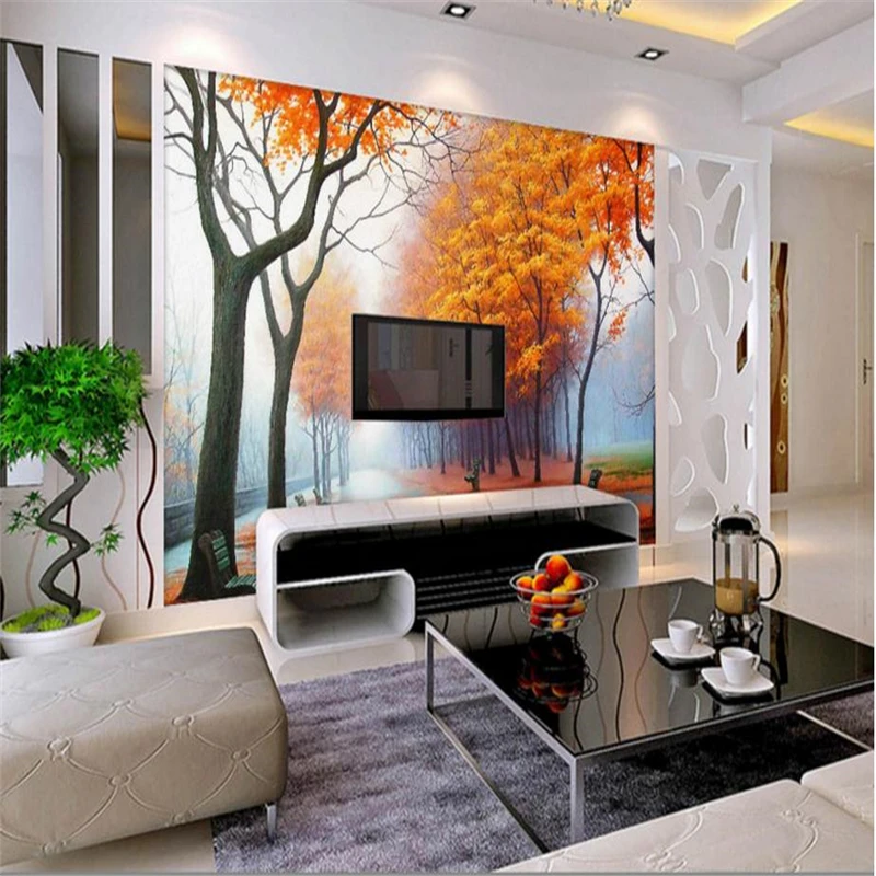 

Natural Landscape Wallpapers 3D Custom Photo Wall Murals for Living Room Home Decor Forest Wood Maple Tree Painting Walls Papers