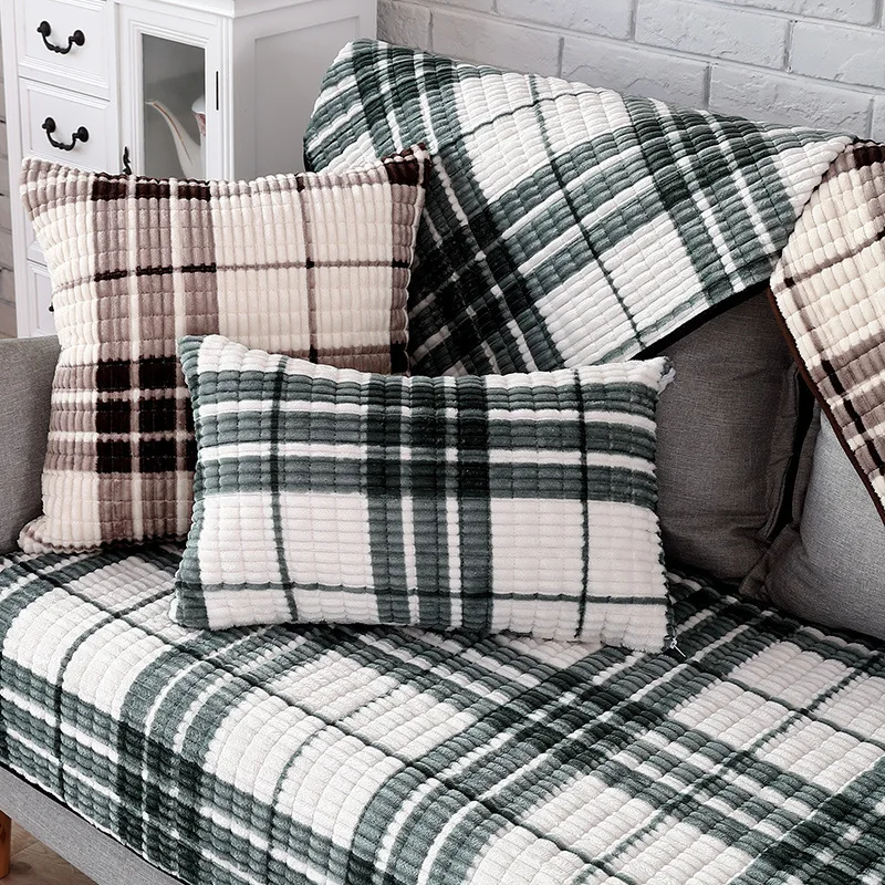 Чехол для дивана в клетку L-образной формы Нескользящие Плюшевые Декоративные