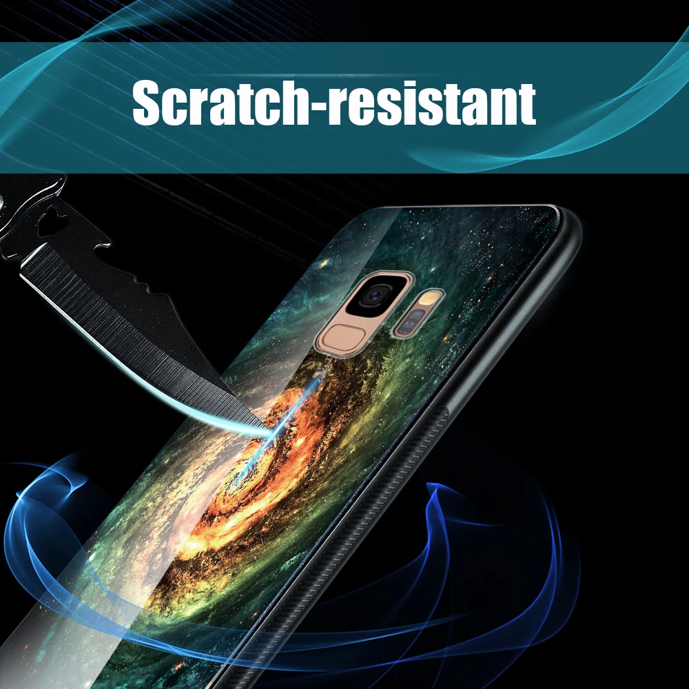 Hisomone Case For Samsung Galaxy S9 Plus Back Cover Star Tempered Glass Phone + Note 8 9 Luxury Pattern |