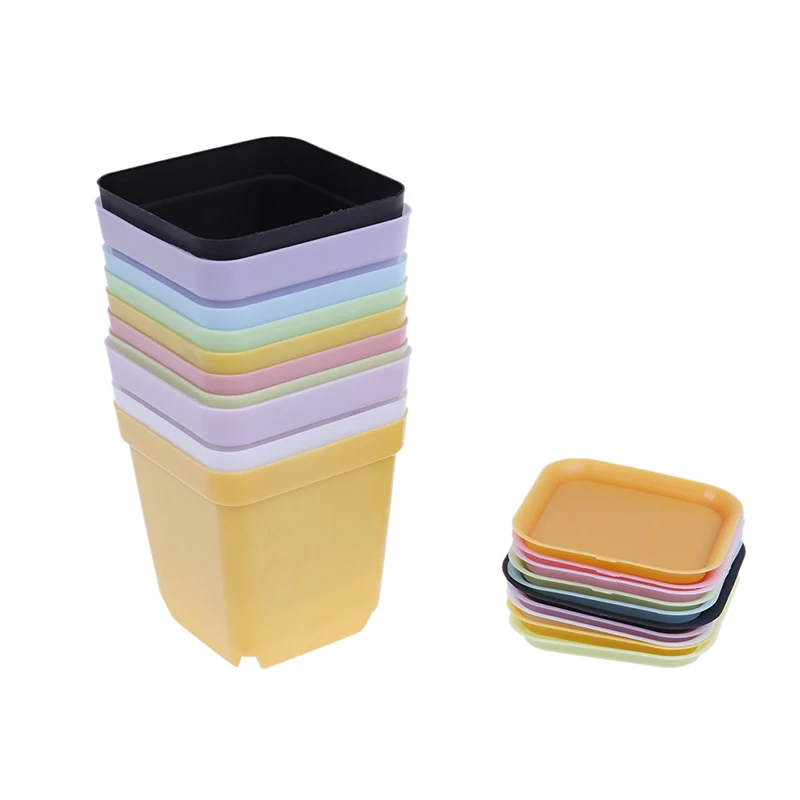 

10pcs/pack Candy Color Home Decor Flower Pot Square Plastic Planter Nursery Garden Desk 7 Random Colors drop shipping