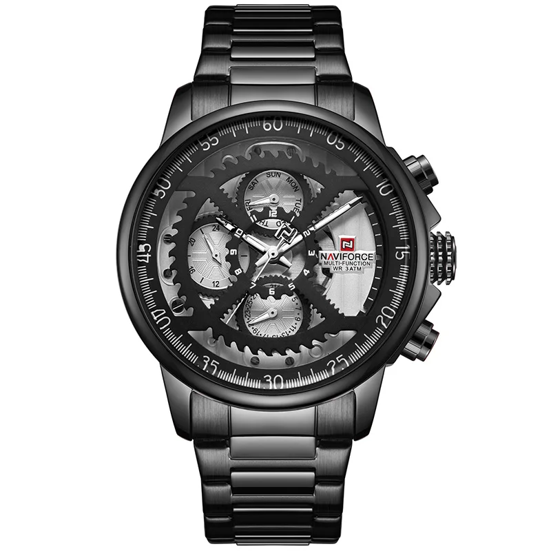 Black Black NAVIFORCE мужские спортивные часы, мужские брендовые Роскошные полностью Стальные кварцевые автоматические часы с датой, мужские армейские военные водонепроницаемые часы - Цвет: Black Black