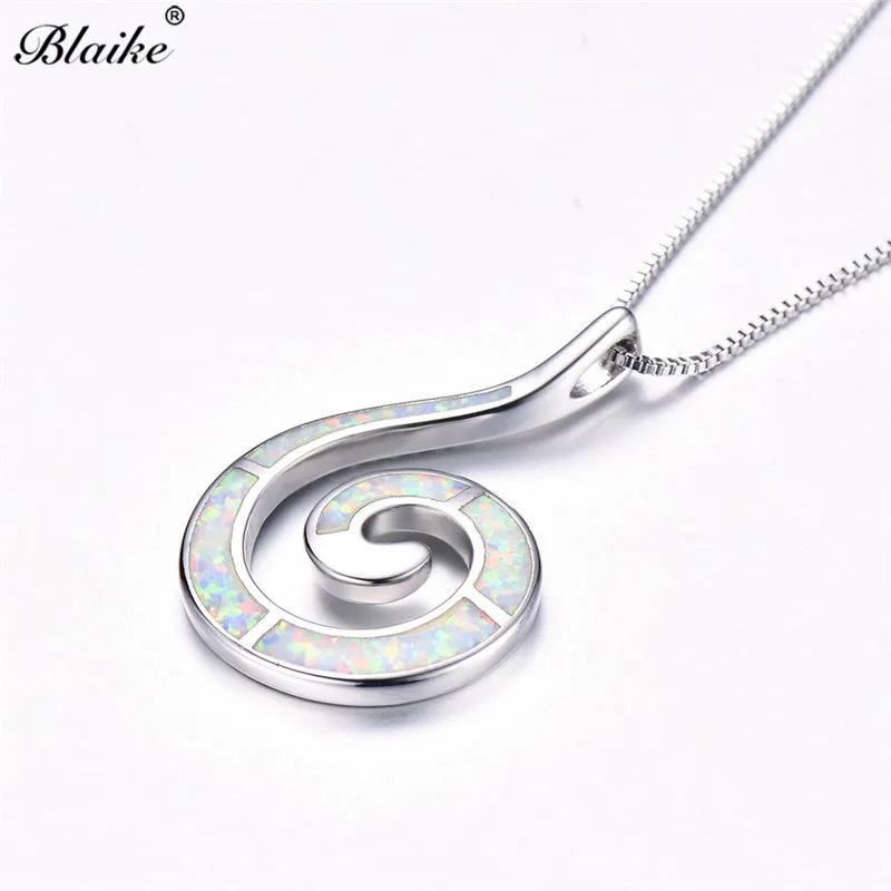 Кулон Blaike с голубым и белым огненным опалом Женский ожерелье из серебра 925 пробы в