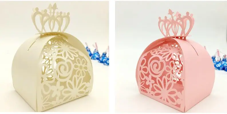 Laser Cut Hollow Rose Crown Candy Box Chocolates Boxes With Ribbon For Wedding Party Baby Shower Favor Gift