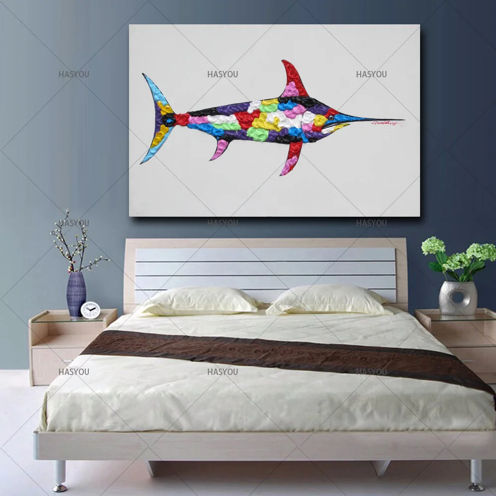 Картина на холсте ручная роспись мультяшный рисунок рыбы масляная живопись для