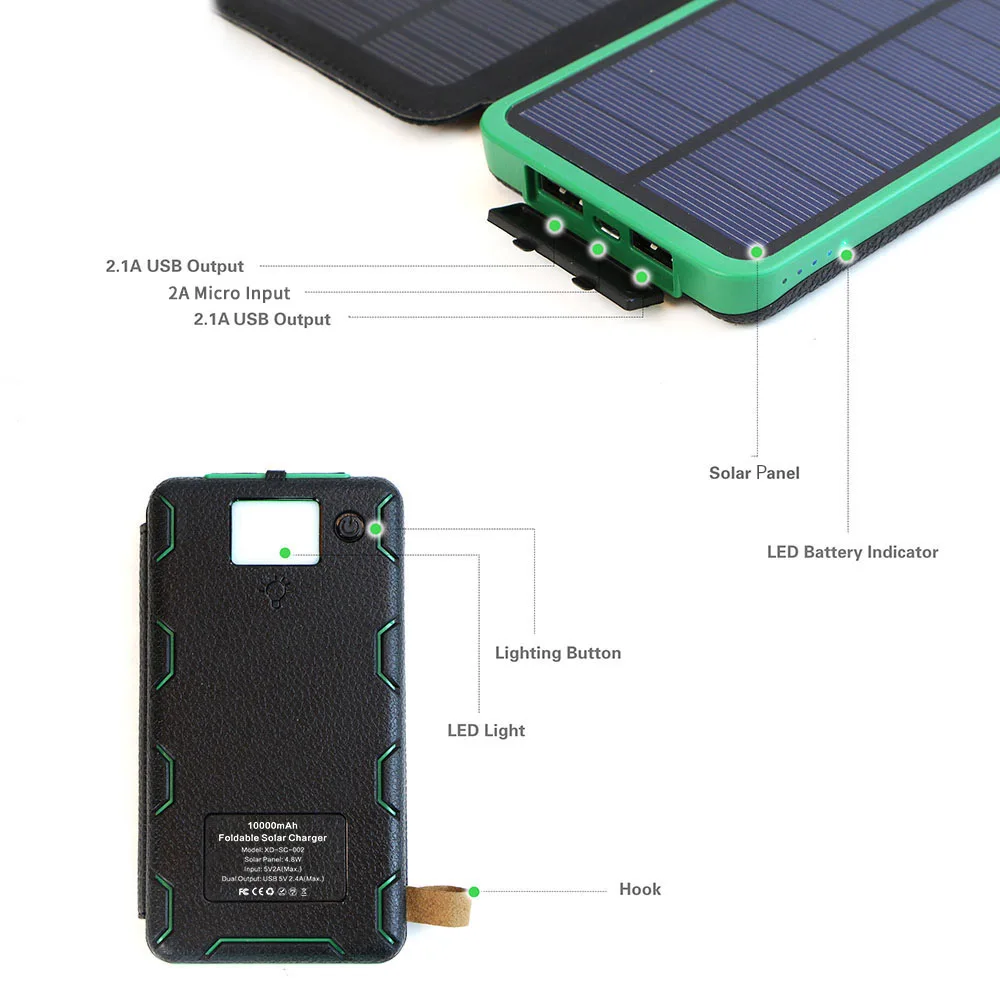 X-DRAGON Портативный Солнечный Зарядное устройство 10000 mAh Мощность банк внешний
