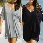 Женская пляжная длинная рубашка-бикини с коротким рукавом