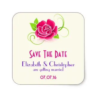 3.8cm Save The Date Pink Rose Illustration Square Sticker | Stickers