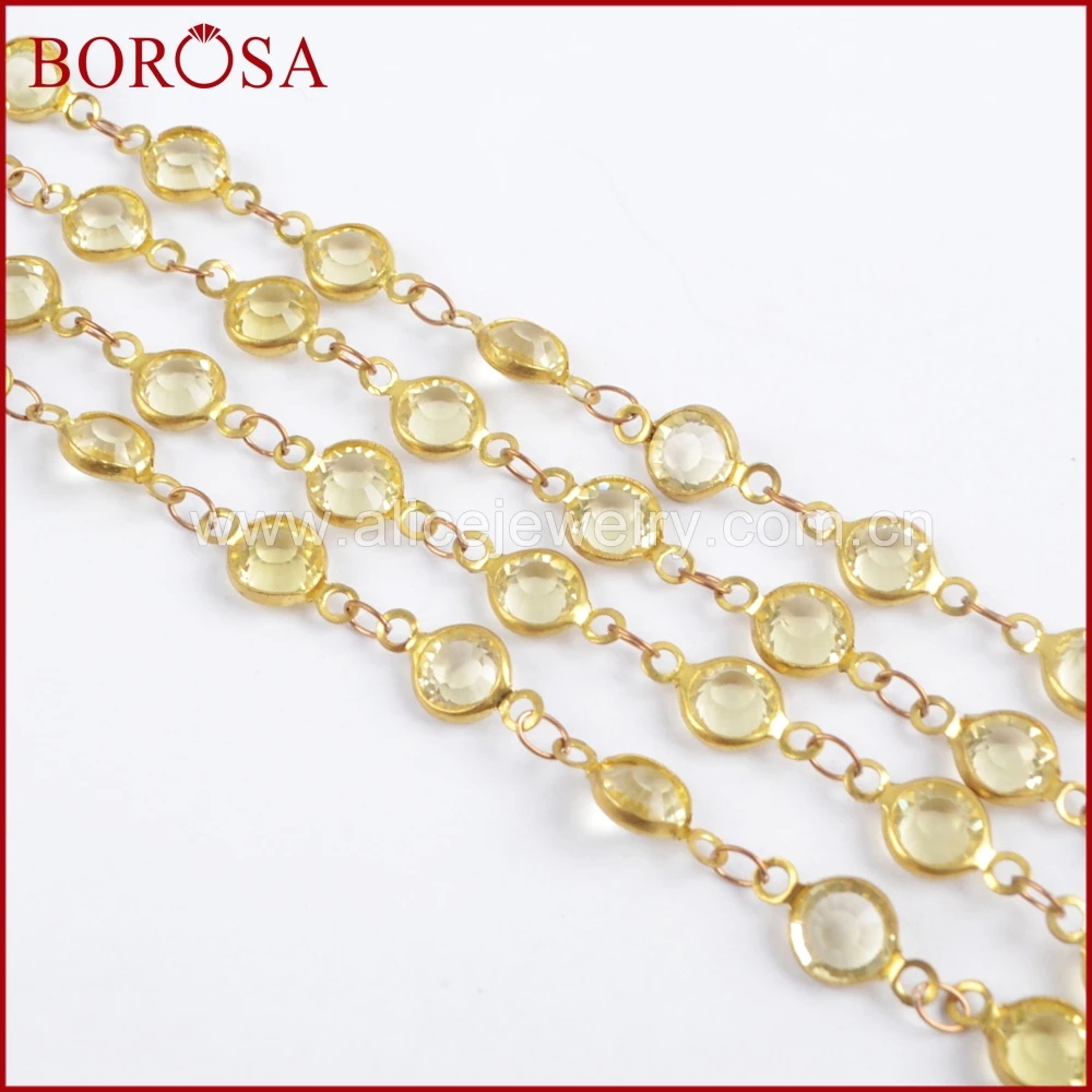 

BOROSA стильные 5-метровые золотые цветные 7 мм желтые кристаллы, Druzy, стеклянные бриллиантовые цепи для ожерелья, модные ювелирные изделия JT193