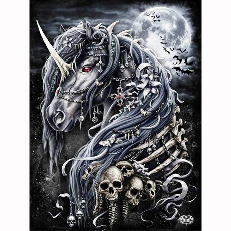 

Hot Sale DIY Diamond Painting Night Skull Unicorn Mosaic 5D Cross Stitch Horse Full Square Round Drill Embroidery Kit Home Decor