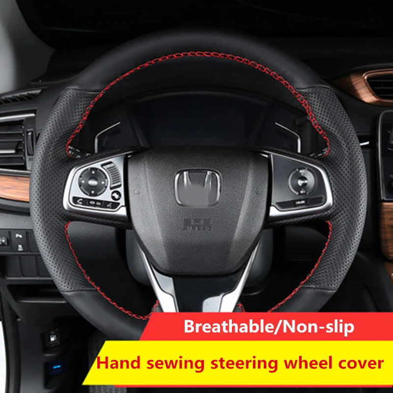 

Car PU Leather DIY Hand Sewing Steering Wheel Cover Case Carbon Fiber Soft Braid Hand-stitched For Honda CRV CR-V 5th 2017 2018