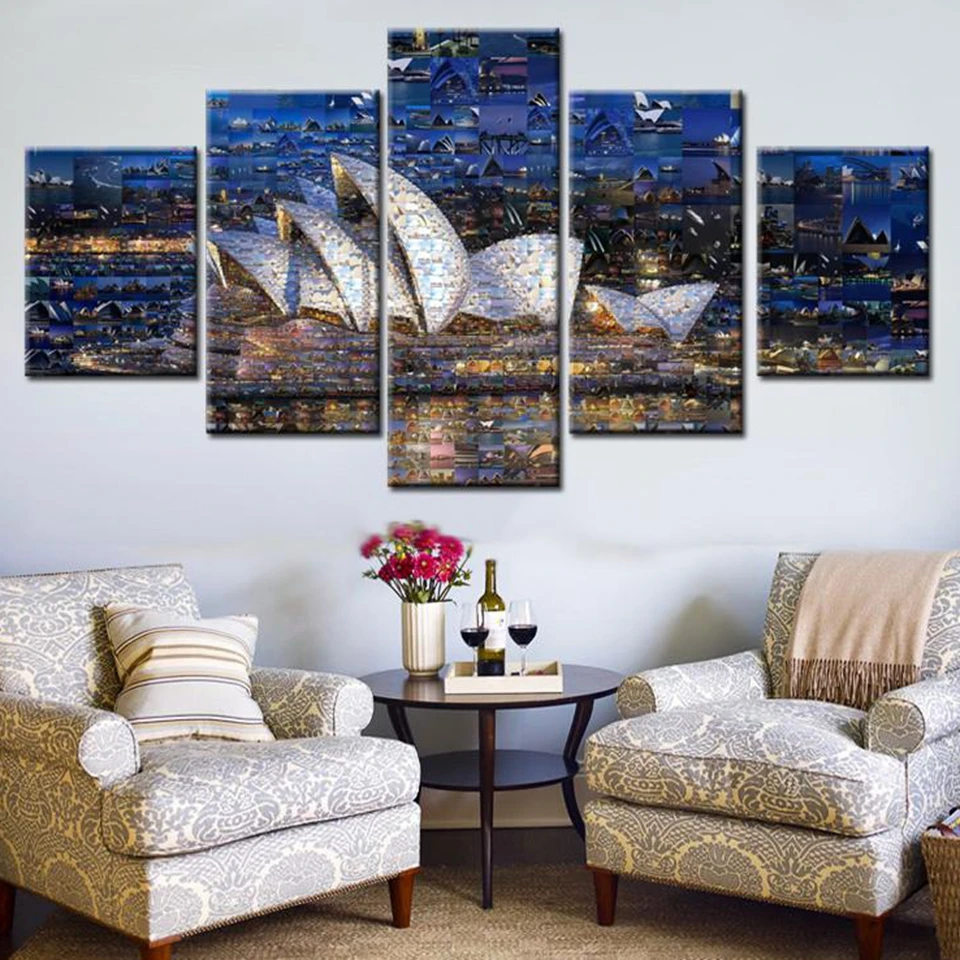Embelish 5 Pieces Sydney Opera Modern Home Decor Posters For Living Room HD Canvas Landscape Modular Pictures Wall Art | Дом и сад