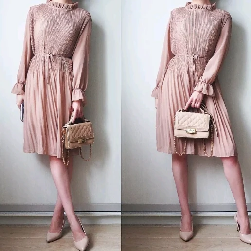 Женское платье с длинным рукавом повседневное винтажное до середины икры