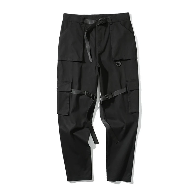 

Steampunk Men's Black Multi-pocket Buckle Straight Tooling Casual Pants Fashion Casual Trousers