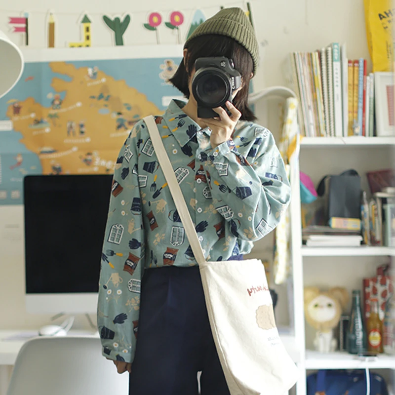 Осень новый дизайн Корейская Женская Толстая блузка с принтом граффити длинный