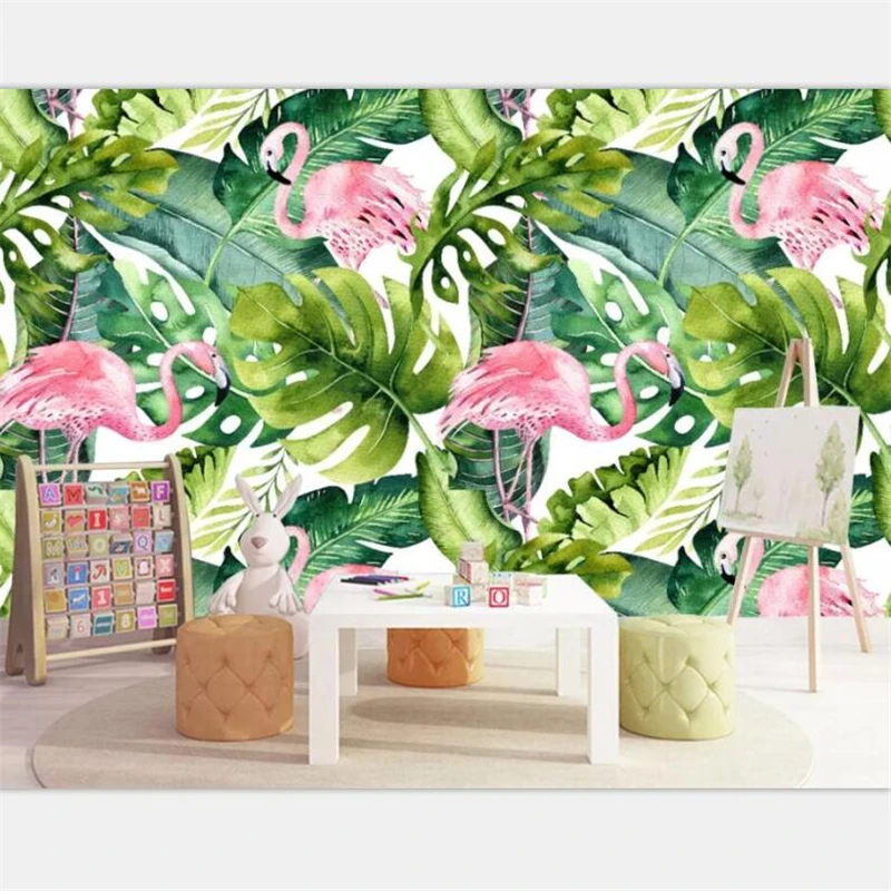 

beibehang 3d wallpaper murals custom home decor living room bedroom Nordic small fresh flamingo turtle back leaf mural