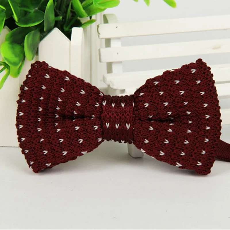 

1Pcs Men's Maroon White Pattern Double Layer Classical Bowtie Knit Knitted Pre Tied Bow Tie Groom Wedding Party ZZBW227