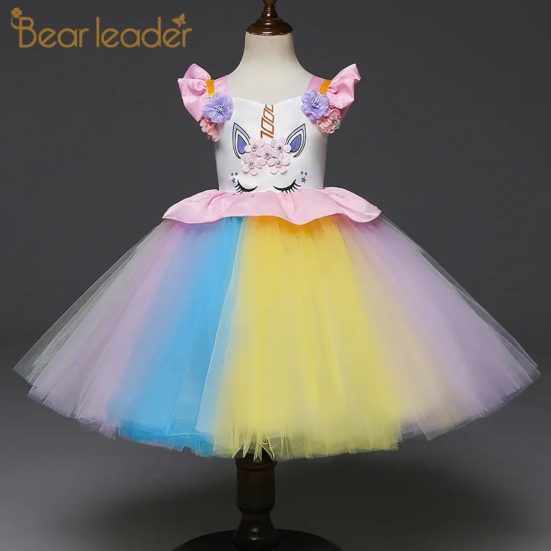 Bear leader/платья для девочек; модные платья принцессы с героями мультфильмов; сетчатые Бальные платья для девочек; разноцветное детское платье