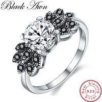 black awn 925 sterling silver jewelry trendy wedding rings for women engagement ring femme bijoux bague size 6 7 8 c154