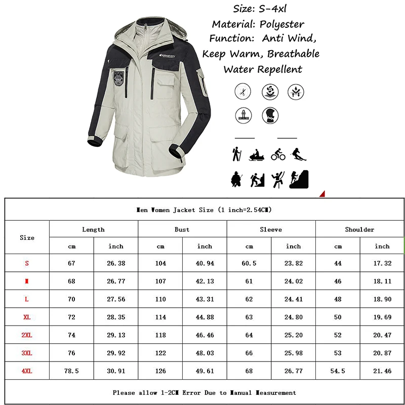Men Women's Winter 2 Pcs Inside Cotton-Paded Jackets Outdoor Sport Waterproof Thermal Hiking Ski Mountain Climbing Jackets Coats