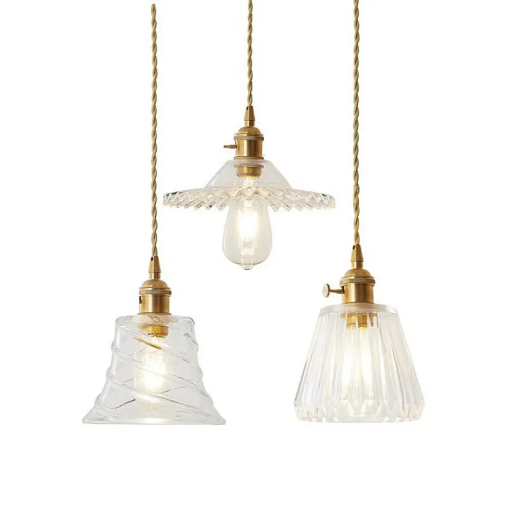 Glass Pendant Light Nordic Pendant Lamp Copper Lamp Brass Creative Minimalist E27 Transparent Lampshade For Restaurant Light
