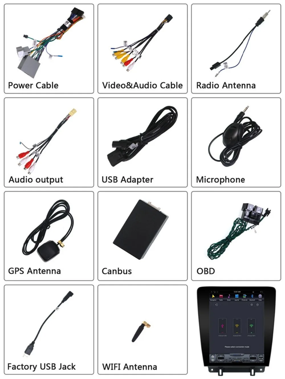 Автомобильный GPS-навигатор в стиле Tesla на Android для Ford Mustang 2010-2014 черное головное